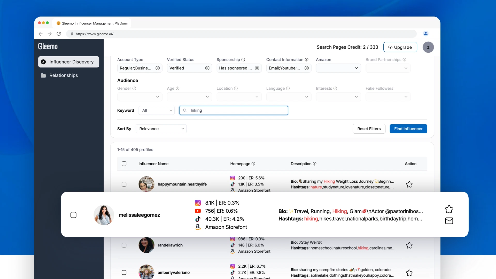 Gleemo - Discover and manage digital influencers 3 Find niche influencers
