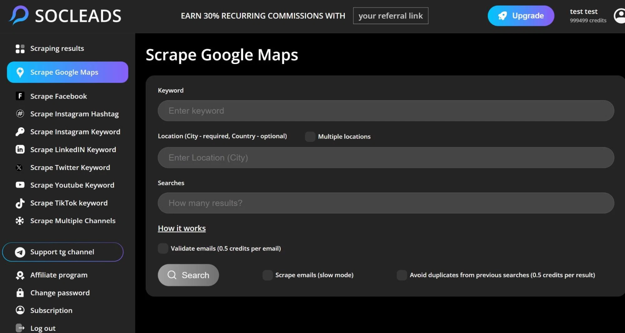 SocLeads: AI-Powered Email Scraping from Social Media and Maps 3 Google Maps scraping