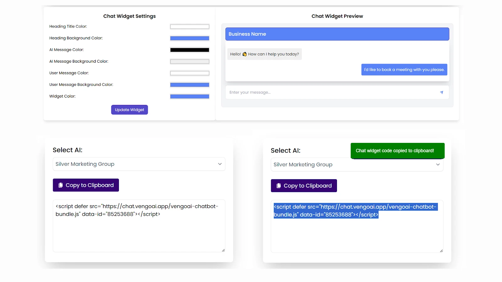 Vengo AI - Boost sales with custom-built AI agents 4 Copy-paste code snippet